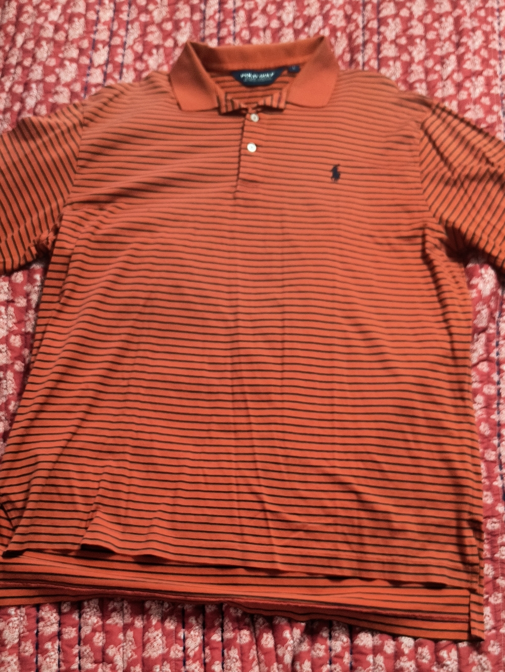 Polo by Ralph Lauren Orange, Navy And Green Striped Cotton Polo